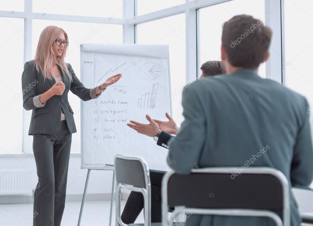 businesswoman makes a presentation of the new project