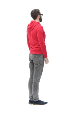 arka görünüm. modern trendy adam bir kopya alanı arıyor