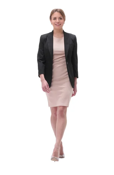 Full length .smiling young businesswoman goes forward. — Stock Photo, Image