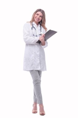 stetoskoplu kadın doktor. beyaz izole