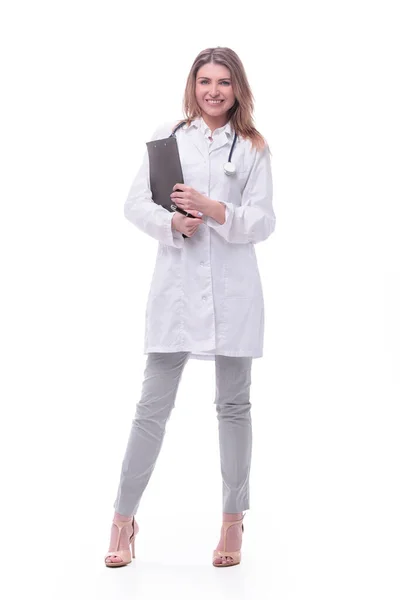 Женщина-врач со стетоскопом. изолированные на белом — стоковое фото