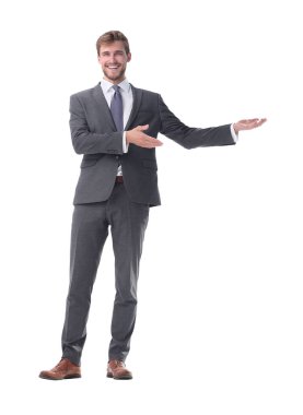 tam büyüme. karşılama jesti bir el ile işadamı.