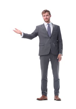 tam büyüme. karşılama jesti bir el ile işadamı.