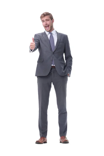 Em pleno crescimento. homem de negócios feliz mostrando polegares para cima . — Fotografia de Stock