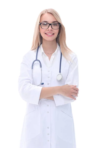 Crescimento total. mulher sorridente médico com estetoscópio — Fotografia de Stock