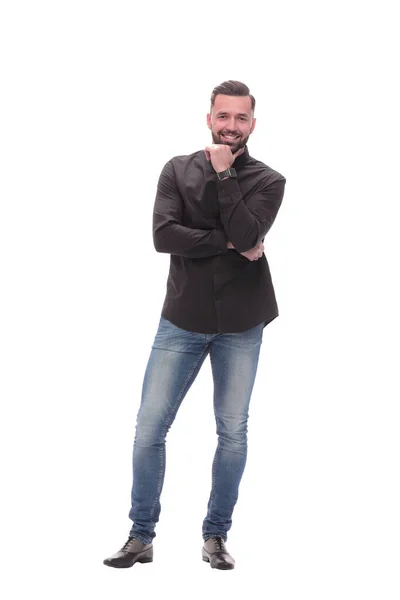 V plném růstu. usměvavý mladý muž v džínách — Stock fotografie