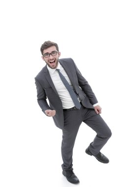 mutlu işadamı güvenle ileri gider.