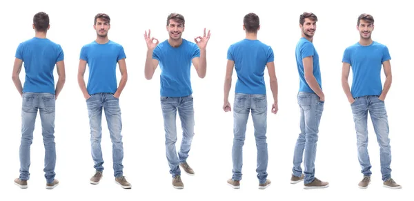 Vista lateral. hombre joven moderno en jeans. — Foto de Stock