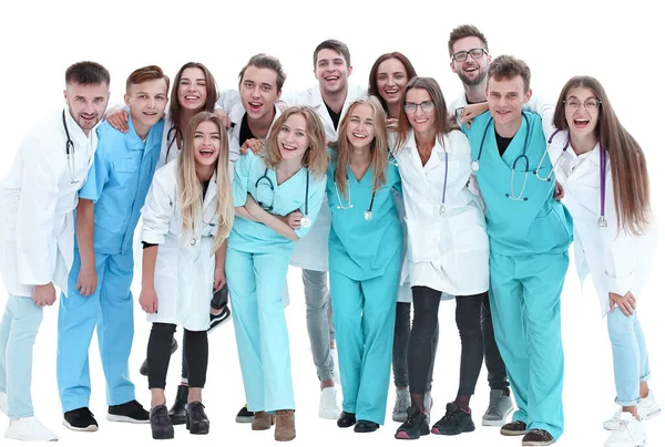 Vista superior. un grupo de doctores sonrientes señalándote. — Foto de Stock