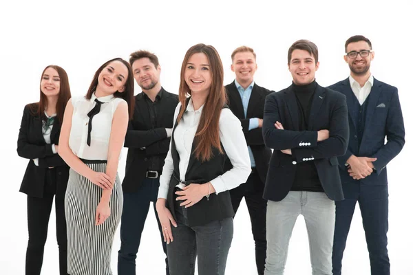 Successful business woman standing with her staff — Stock Photo, Image