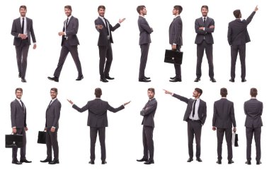 Başarılı bir iş adamının çeşitli fotoğraflarının kolajı.