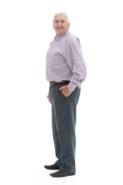 Homem de cabelos grisalhos em pleno crescimento em um fundo branco — Fotografia de Stock