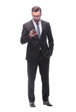 Tam boy. Endişeli iş adamı. beyaz üzerine izole