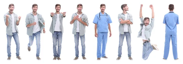 Collage medico e giovane isolato su bianco — Foto Stock