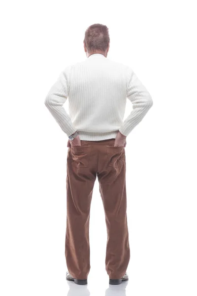 Visão traseira. adulto casual masculino olhando para tela em branco — Fotografia de Stock