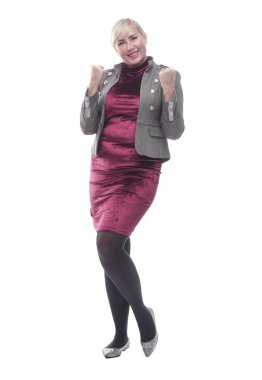 Kameraya bakan mutlu genç bir kadın. bir beyaz üzerinde izole