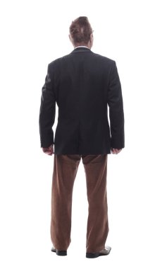 Dikiz aynası. İlan okuyan bir iş adamı. bir beyaz üzerinde izole