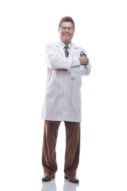 Steteskoplu bir terapist. bir beyaz üzerinde izole