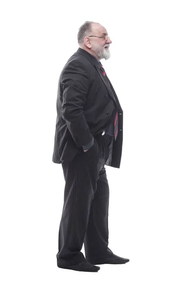 Hombre de negocios anciano mirando hacia adelante. aislado en un blanco — Foto de Stock