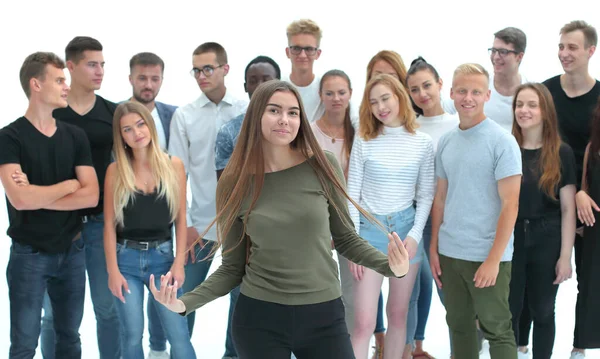 In volle groei. groepsleider voor haar team — Stockfoto