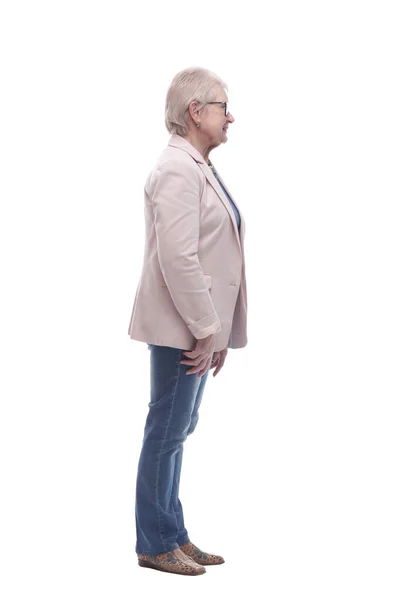 Vista lateral. mujer anciana moderna mirando hacia adelante — Foto de Stock