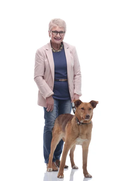 De cuerpo entero. feliz anciana con su mascota. —  Fotos de Stock