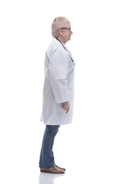 Side view. mature woman doctor looking forward — Stock Photo, Image