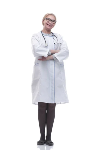 In full growth. friendly woman doctor looking at you — Stock Photo, Image