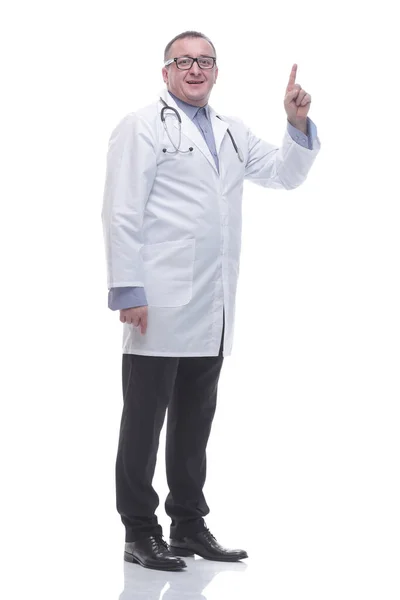 In full growth. friendly male doctor pointing at you — Stock Photo, Image