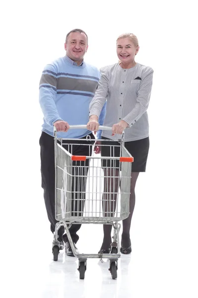 En pleno crecimiento. pareja casual con carrito de compras — Foto de Stock