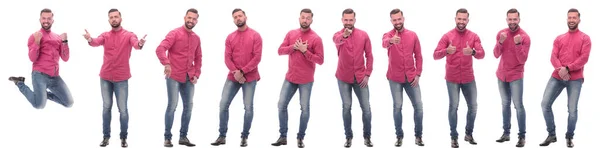 Collage av bilder på en stilig man i en röd skjorta — Stockfoto