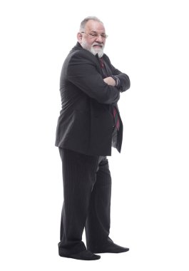 Yaşlı işadamı dört gözle bekliyor. bir beyaz üzerinde izole