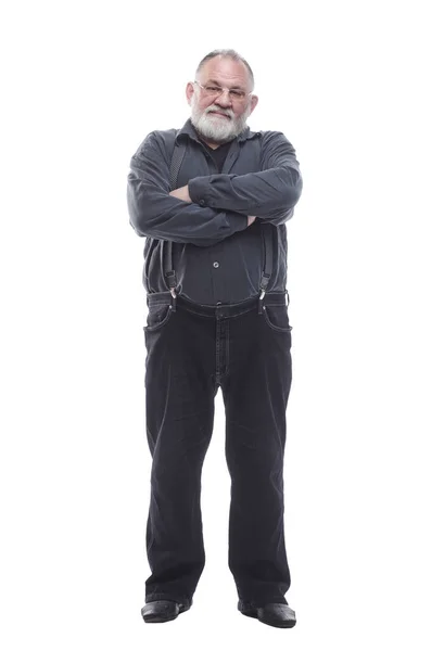 Homem mais velho confiante em roupas casuais. isolado em um branco — Fotografia de Stock