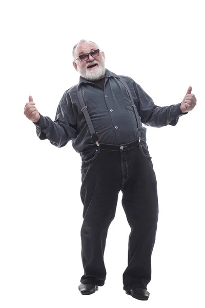 Happy modern elderly man . isolated on a white — Stock Photo, Image