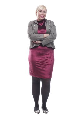 .Kendine güvenen modern kadın kameraya bakıyor.