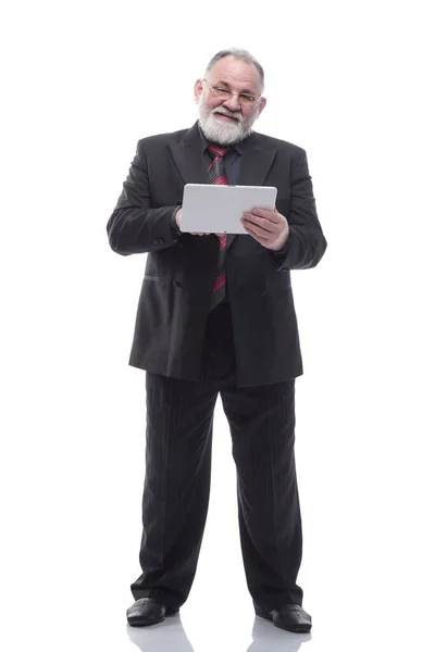 Mature businessman using a digital tablet . isolated on a white — Stock Photo, Image