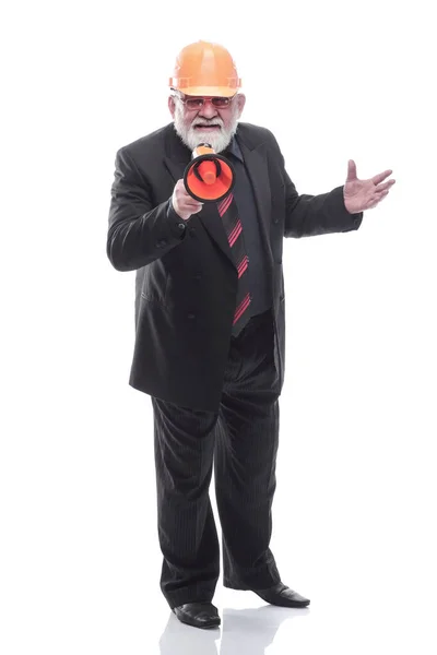 Mature architect making an announcement through a megaphone — Stock Photo, Image