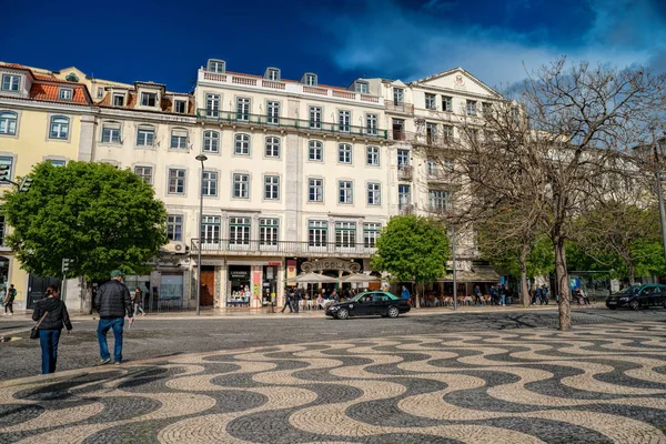 Lisbon Portugal April 2018 Menschen Spazieren Auf Dem Dom Pedro — Stockfoto