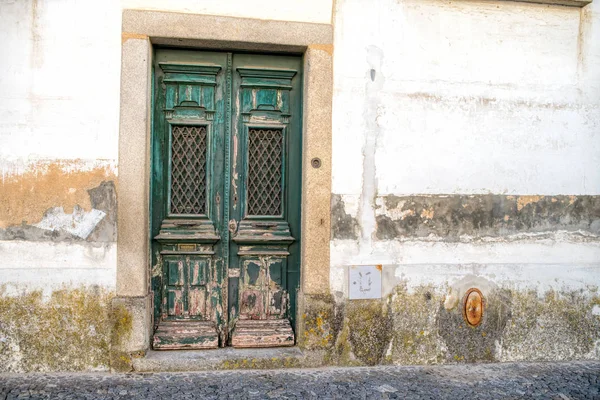 Une Porte Vintage Sur Façade Vieux Mur Pierre — Photo