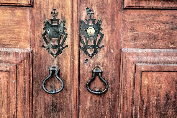 Old Wooden Entrance Door Antique Door Handle — Stock Photo, Image