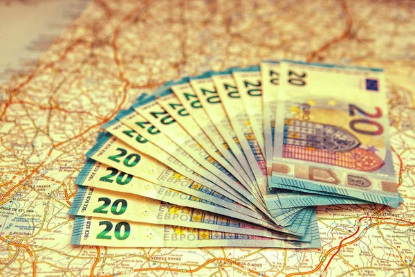 Moneda Euro Con Mapa Para Fondo — Foto de Stock