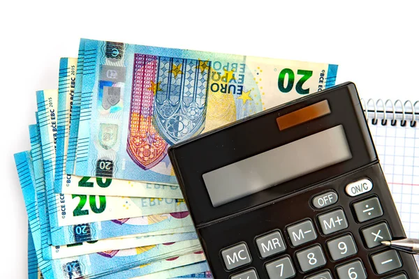 Gros Plan Une Calculatrice Monnaie Euros Dans Concept Analyse Financière — Photo