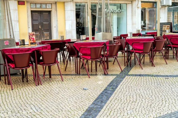 Lisabon Dubna 2018 Cafe Terasa Pedestria Čtvrti Barrio Alto Nebo — Stock fotografie