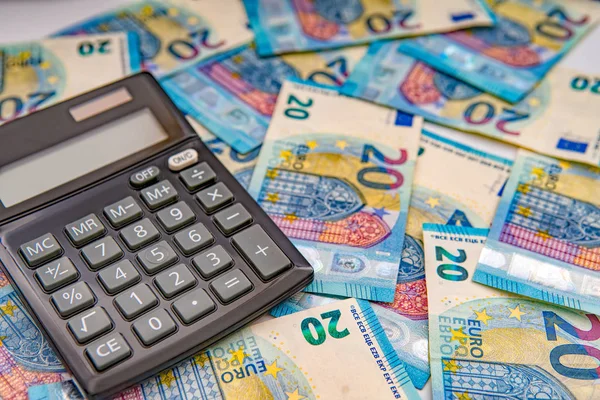 Primer Plano Una Calculadora Dinero Euros Concepto Análisis Financiero — Foto de Stock