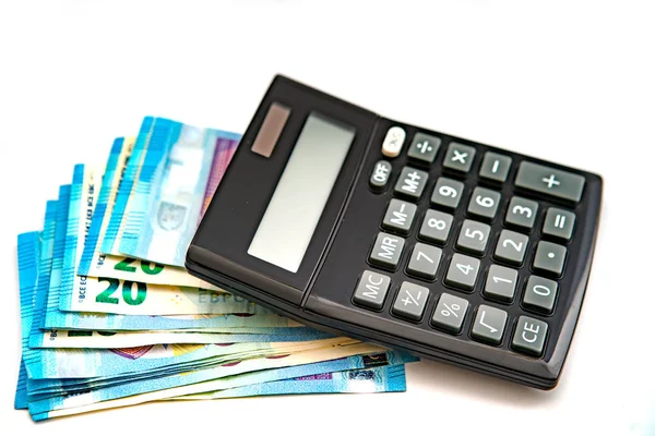 財務分析概念で電卓とユーロのお金 — ストック写真