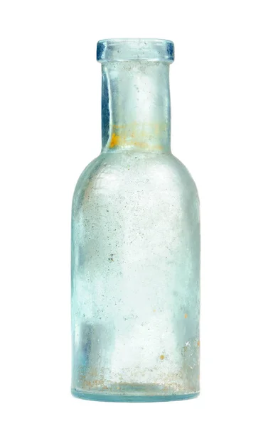 Kleine Vintage Glazen Fles Geïsoleerd Witte Achtergrond Stockfoto