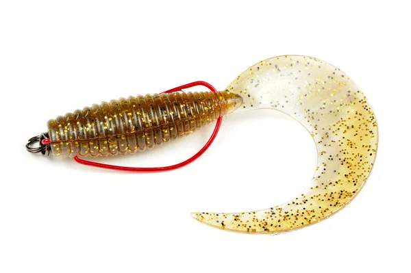 Silicon Twister Tail Lure Fishing Bait Hook Isolated White Background — Stock Photo, Image