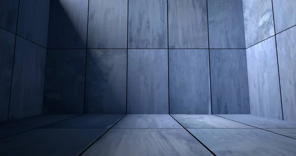 3D blauer Betonraum mit Schatten — Stockfoto