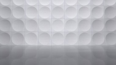 White Concave Hemisphere Metal Tiled Wall and Black Polished Porcelain Floor (3D Illustration) clipart