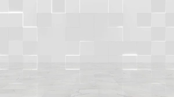 Camera vuota con pannelli di parete piastrellati e pavimento in marmo lucidato (illustrazione 3d ) — Foto Stock